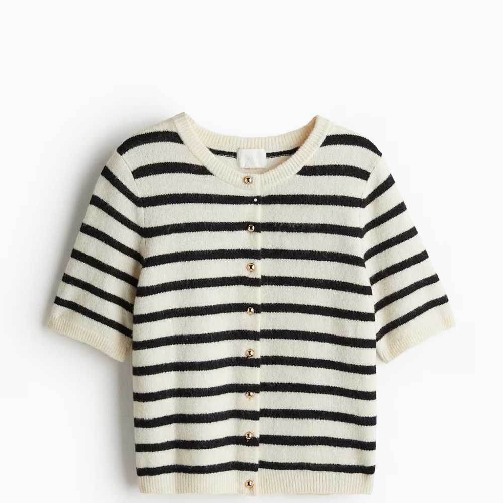 H&M Cream Striped Button Down Cardigan